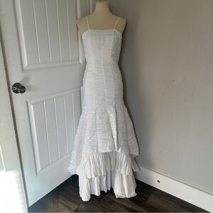 Jessica McClintock Ruched Crepe Maxi Mermaid White Gown